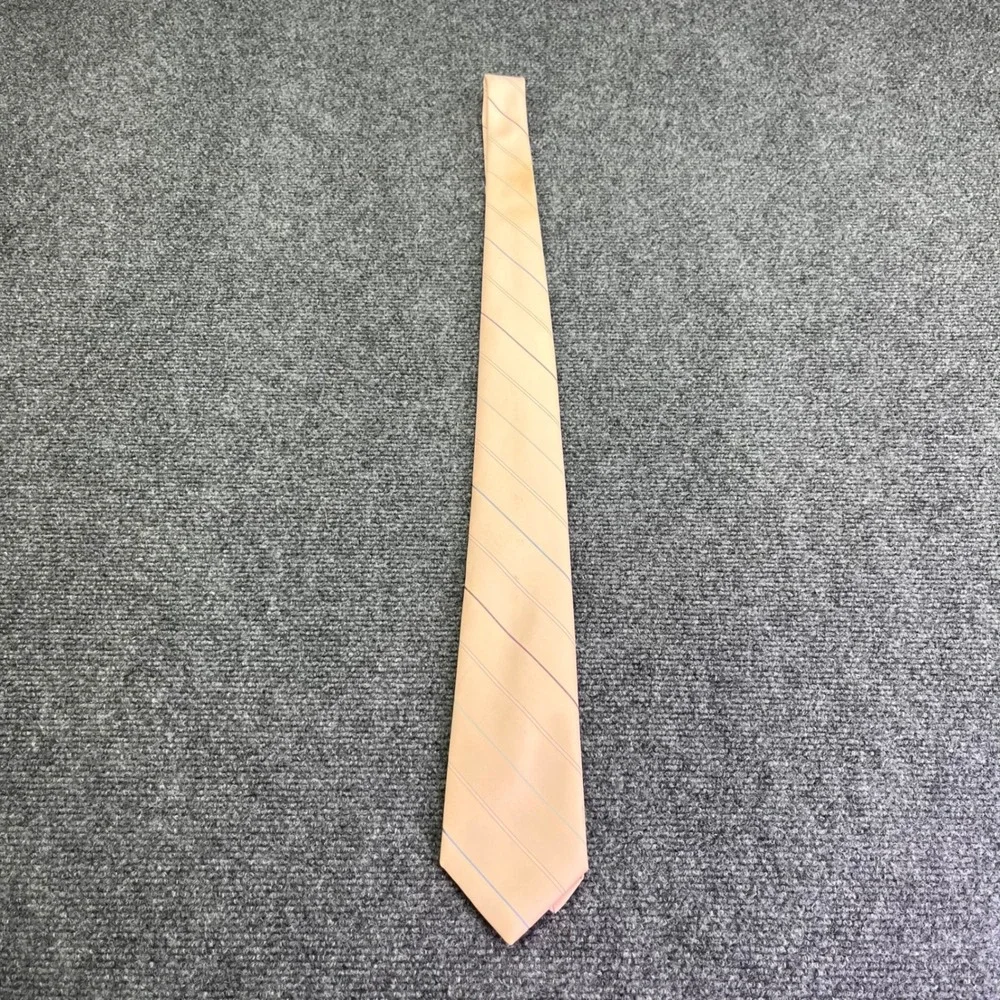 Vintage Sears Necktie Peach Orange Diagonal Striped Classic Polyester‎ Tie